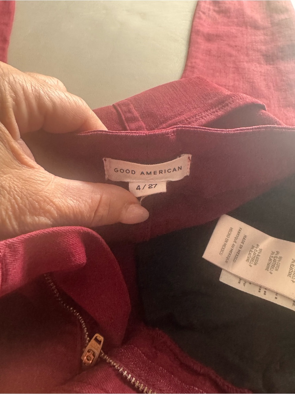 Good American Wine-Red High-Rise Jeans with Silver Hardware